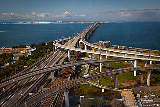 日本,空,道路,桥,海洋