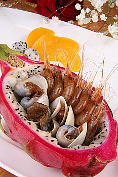 火龙果酱虾螺