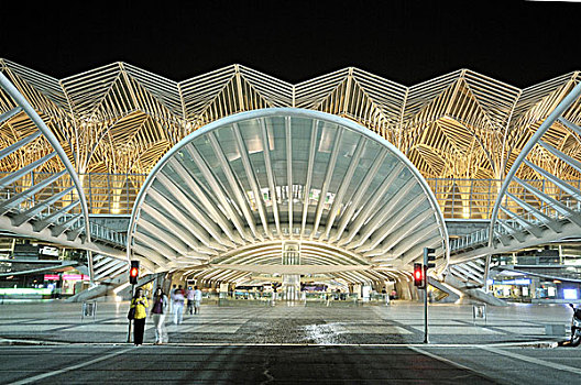 火车站,东方,车站,夜晚,建筑师,圣地亚哥,地面,公园,场所,里斯本,葡萄牙,欧洲