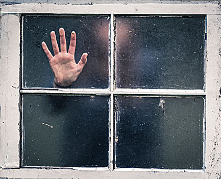 手掌,手,按压,窗玻璃,窗户,接触,玻璃