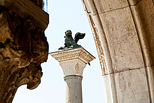 柱子,狮子,风景,拱形,宫殿,公爵宫,威尼斯,意大利,欧洲