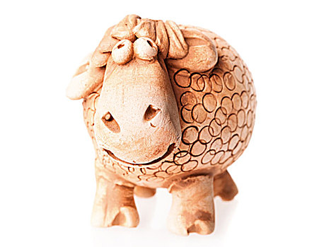 褐色,陶瓷,绵羊,娃娃,隔绝,白色背景,背景