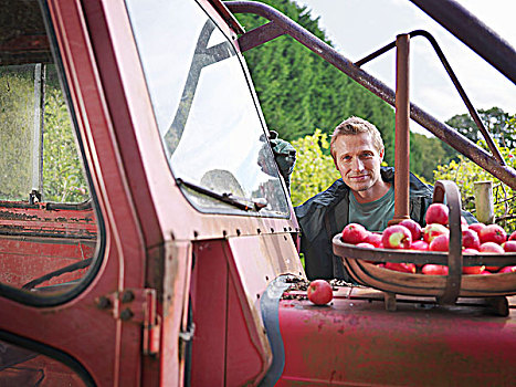 农民,苹果,拖拉机