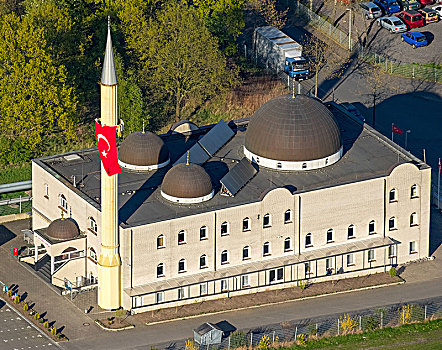 清真寺,土耳其,旗帜,尖塔,哈姆,鲁尔区,北莱茵威斯特伐利亚,德国