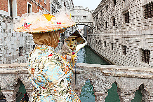 特色,面具,狂欢,威尼斯,正面,叹息桥,威尼托,意大利