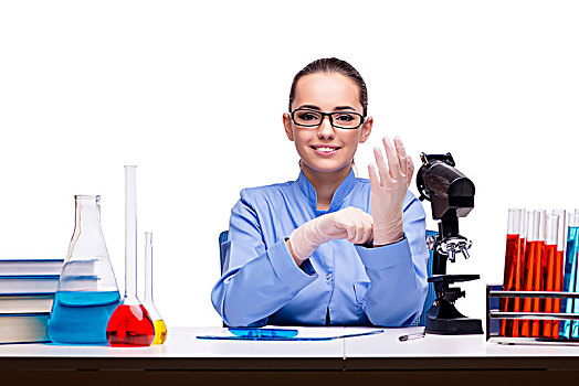 实验室,化学家,工作,显微镜,管