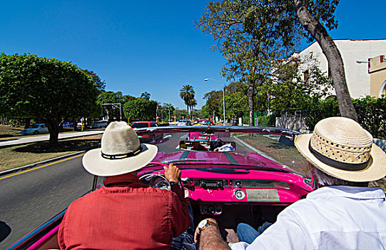 哈瓦那,古巴,驾驶,经典,20世纪50年代,敞篷车,街道,旅游