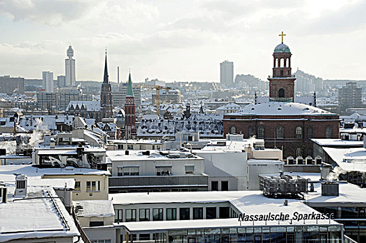 雪,历史,地区,教堂,冬天,法兰克福,黑森州,德国,欧洲