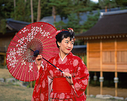 女孩,和服,伞,日本