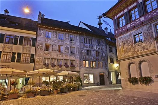 市政厅,方形,餐馆,右边,左边,老城,沙夫豪森,瑞士
