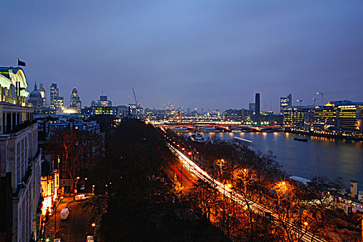 英国,伦敦,泰晤士河,黎明,黑衣修道士桥