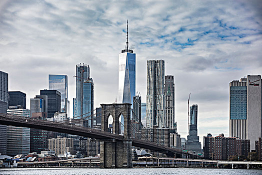 城市,天际线,一个,世贸中心,布鲁克林大桥,纽约,美国