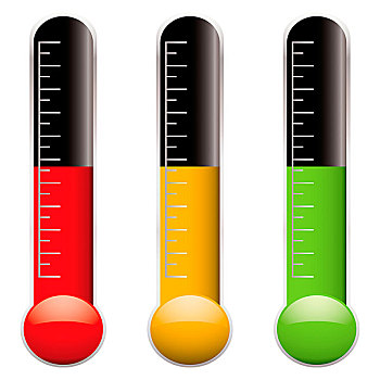 三个,温度计,不同,彩色,指示器