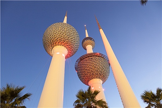 科威特,塔,光亮,黄昏,建筑,象征,现代,十二月,科威特城
