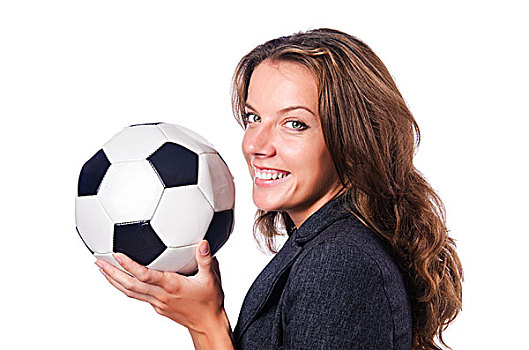 职业女性,足球,白色背景
