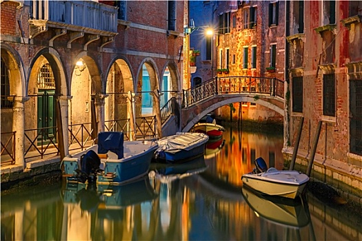 夜晚,侧面,运河,桥,威尼斯,意大利