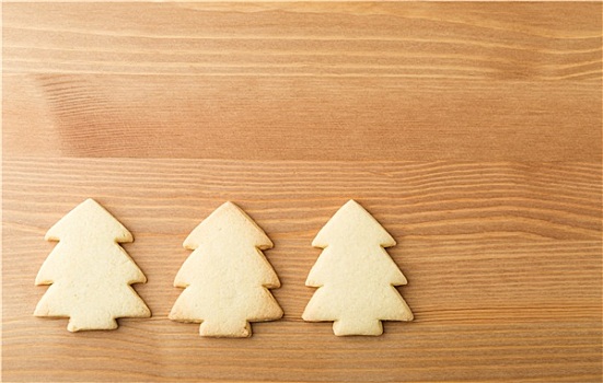 圣诞树,饼干,上方,木质背景