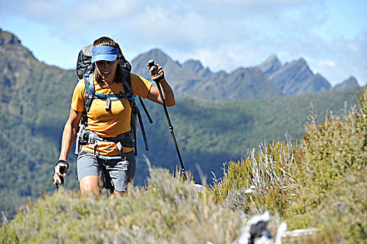 中年,女人,远足,卡胡朗吉国家公园,新西兰
