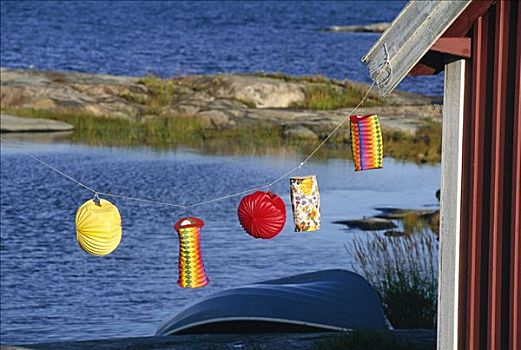 纸灯笼,悬挂,房子,斯德哥尔摩群岛,瑞典