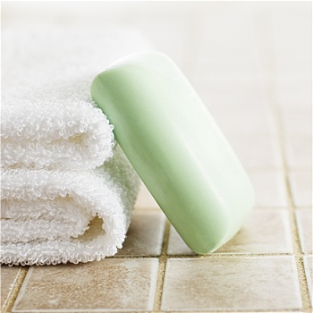 毛巾,绿色,肥皂块,浴室