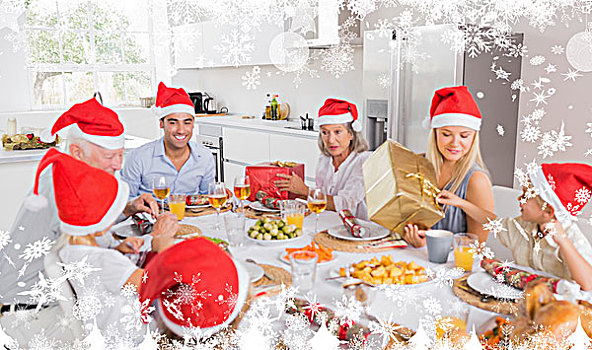 微笑,家庭,餐桌,圣诞节