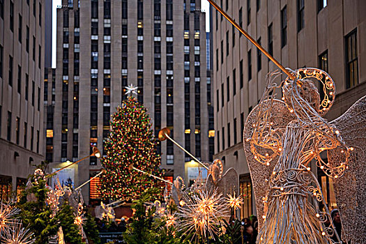 曼哈顿,纽约,美国,洛克菲勒中心,装饰,圣诞节