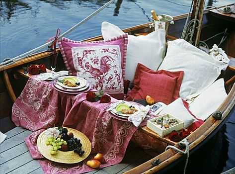 浪漫,野餐,两个,船