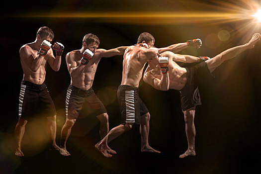 男性,拳击手,拳击,沙袋,生动,急躁,亮光,暗色,练功房