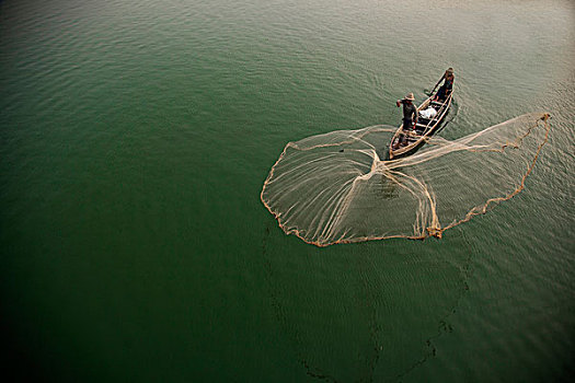 缅甸,曼德勒,阿马拉布拉,渔民,投掷,网,伊洛瓦底江,画廊