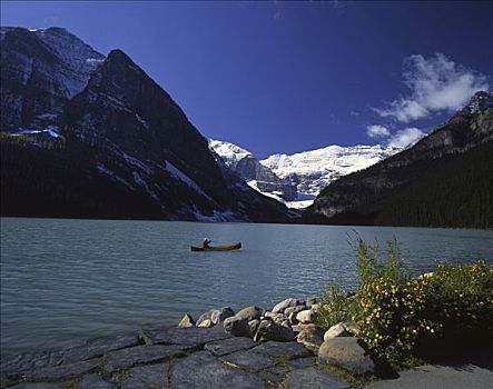 人,漂流,湖,路易斯湖,班芙国家公园,艾伯塔省,加拿大