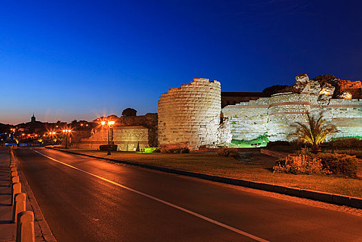 老,要塞,西部,大门,拜占庭风格,城墙,内塞巴尔,省,保加利亚,欧洲