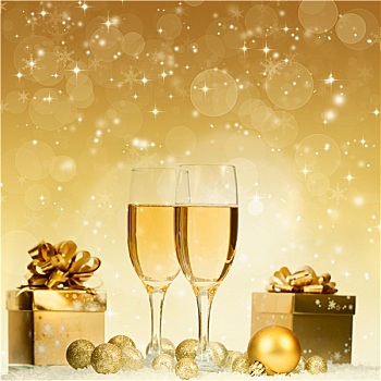 玻璃杯,香槟,礼盒,上方,闪闪发光,假日,背景