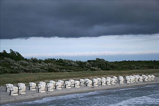 积雨云,上方,沙滩椅,海滩,波罗的海,梅克伦堡前波莫瑞州,德国