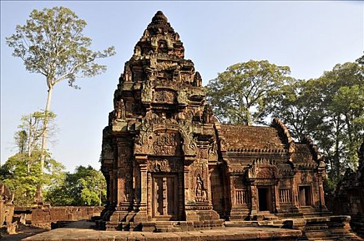 女王宫,庙宇,吴哥,柬埔寨,东南亚