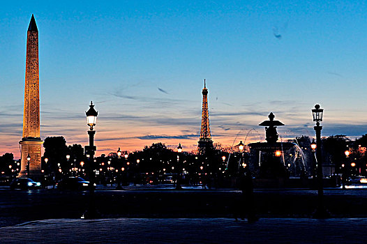 法国,巴黎,地点,协和飞机,黎明,夏天,光亮,方尖塔