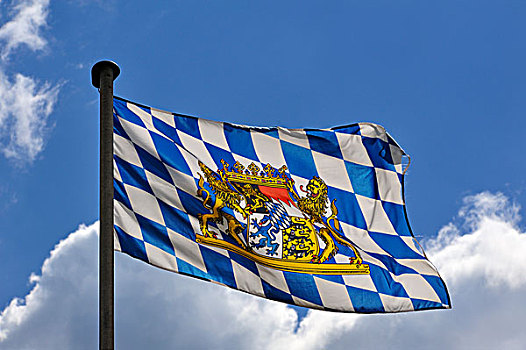 巴伐利亚,旗,飘扬,正面,蓝天,云,上巴伐利亚,德国,欧洲