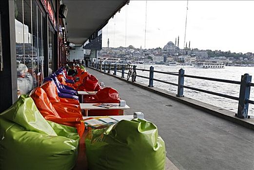 地下室,加拉达塔,桥,咖啡,彩色,豆袋椅,户外,座椅,伊斯坦布尔,土耳其