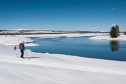 北欧滑雪,靠近,蛇河,牧场,州立公园,爱达荷