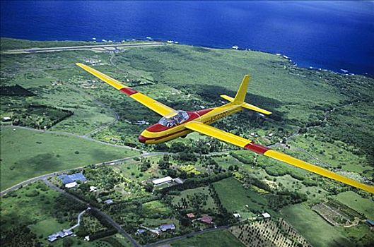 夏威夷,毛伊岛,特写,黄色,滑翔机,俯视,航拍