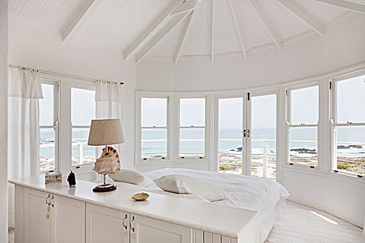 白色,卧室,远眺,海洋