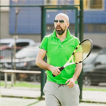 男人,玩,网球,户外