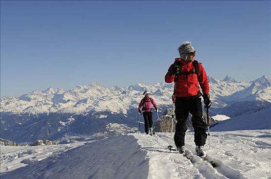 滑雪,攀登者,区域,冰河,西部,阿尔卑斯山,伯尔尼,瑞士,欧洲
