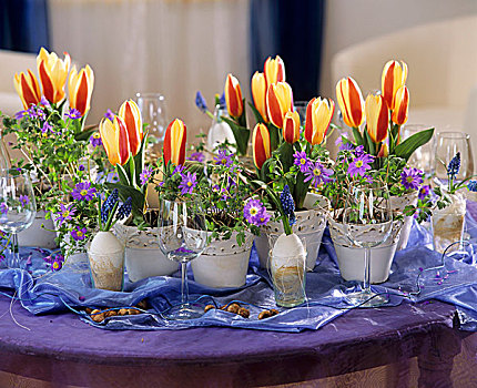 复活节餐桌,装饰,郁金香,银莲花