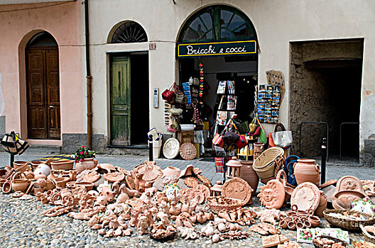 陶器,正面,纪念品,店,山,乡村,山谷,里维埃拉,利古里亚,意大利,欧洲