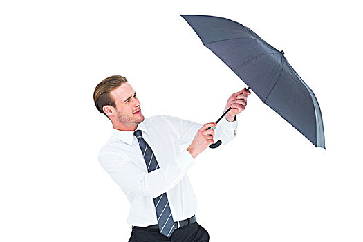 商务人士,拿着,伞,防护