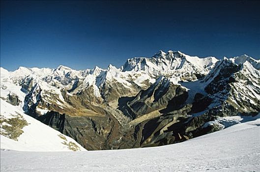 尼泊尔,萨加玛塔国家公园,风景,靠近,顶峰,一个,喜马拉雅山,全景,壮观,世界