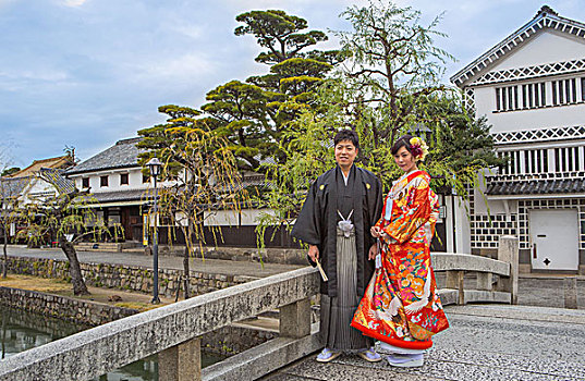 日本,冈山,城市,情侣,传统服装
