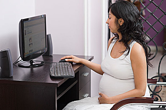 孕妇,接触,腹部,电脑