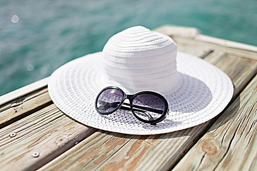 海滩,夏天,假期,配饰,概念,特写,帽子,墨镜,海边