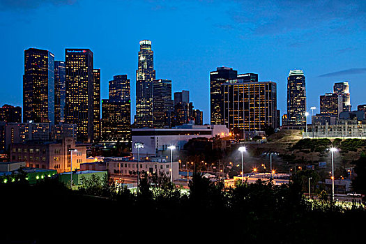 远景,公园,洛杉矶,天际线,黄昏